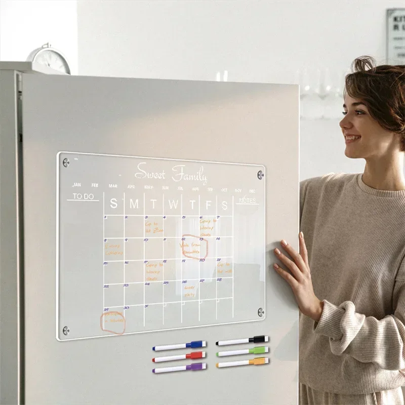 Planificador de calendario de refrigerador magnético transparente 3D, pegatina A3 A4, planificador semanal de acrílico, Mensaje, nevera, tablero de recordatorio de escritura