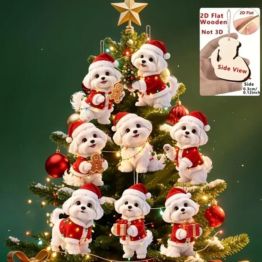 1/5/10/20/50/100pcs Flat 2D Christmas Gift Box, 8-Piece Set with Maltese Dog Ornaments, Decorative Shapes Featuring Classic Holi