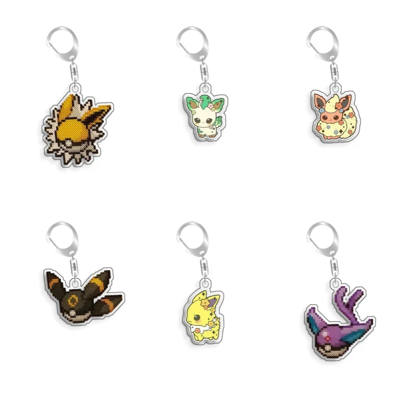 Llavero de acrílico original hecho a mano de 5 cm con diseño de Pokémon Elf Qikachu, Jolteon, Leafeon y Eevee, estilo anime, lindo y de moda, ideal como regalo.