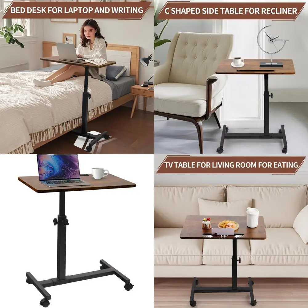 

Регулируемый C-образный приставной столик для ноутбука на 360° ° Поворотный поднос для телевизора на колесиках, 22,8 x 13,7 для использования в гостиной и спальне