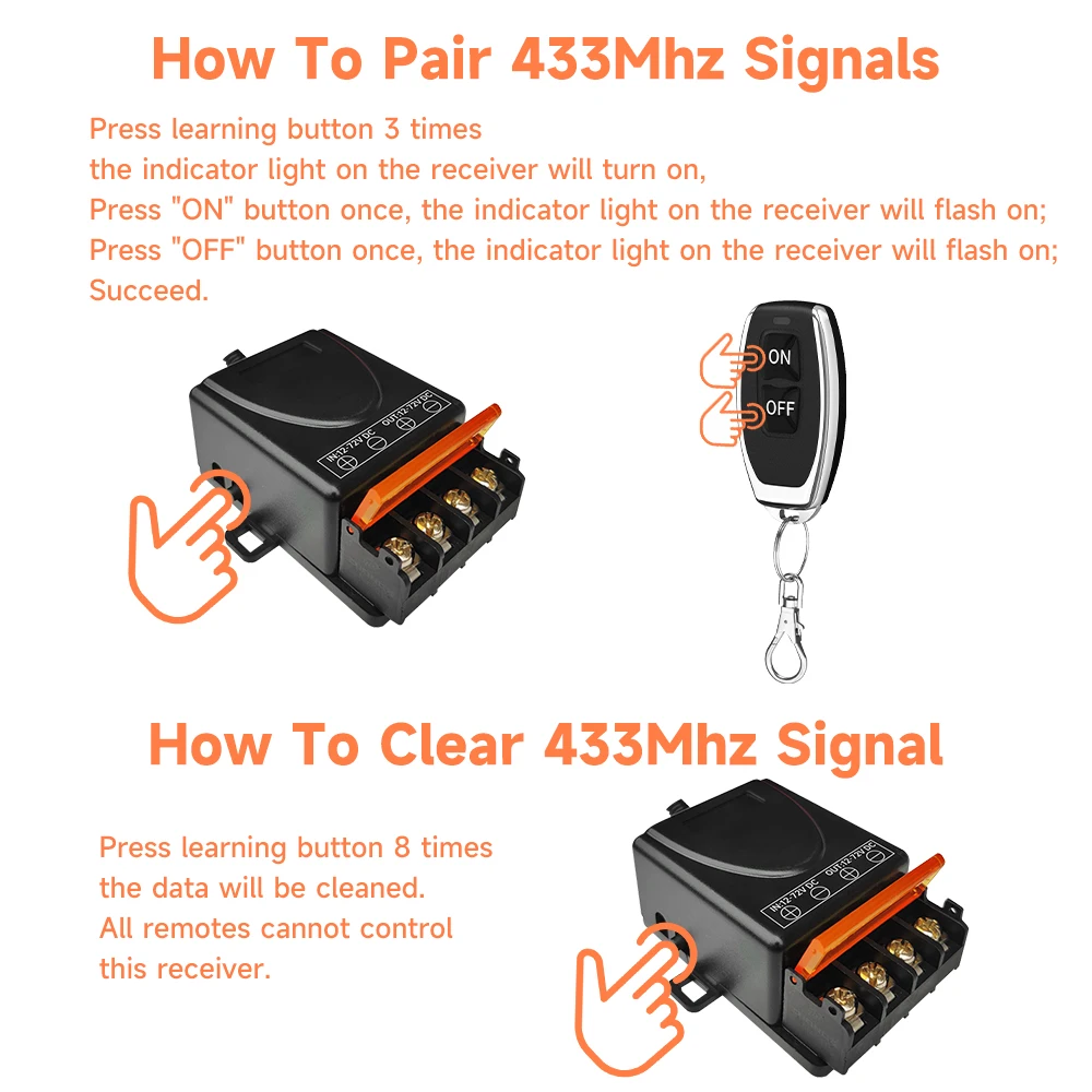 Cerhot DC9-72V/AC100-240V RF433Mhz Wireless Switch Remote Control  On-off 30A Water Pump Relay Receiver Lamps Wall Light Switch
