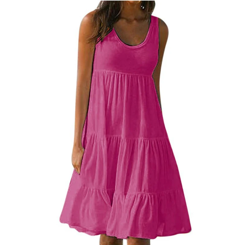 فستان نسائي قصير غير رسمي متين 2024 صيفي أنيق بدون أكمام وكشكشة فستان قصير فضفاض لحفلات الشاطئ فستان الشمس ملابس خروج كبيرة الحجم #6