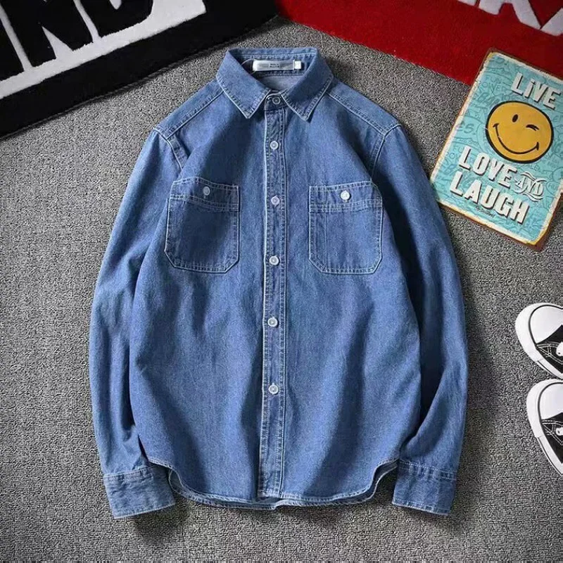 Men's Fashion Slim Fit Long Sleeve Denim Shirt Couples Turn Collar Elegant Shirts For Men Jacket