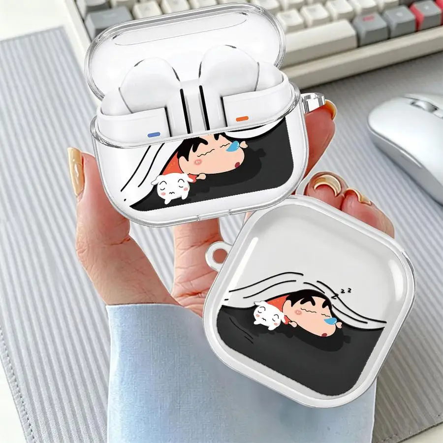 Clear Earphone Cases Cover With Hook Case For Samsung Galaxy Buds 2 3 FE 4Pro 3Pro 2Pro Live 4 Pro Crayons Shin-chans Anime