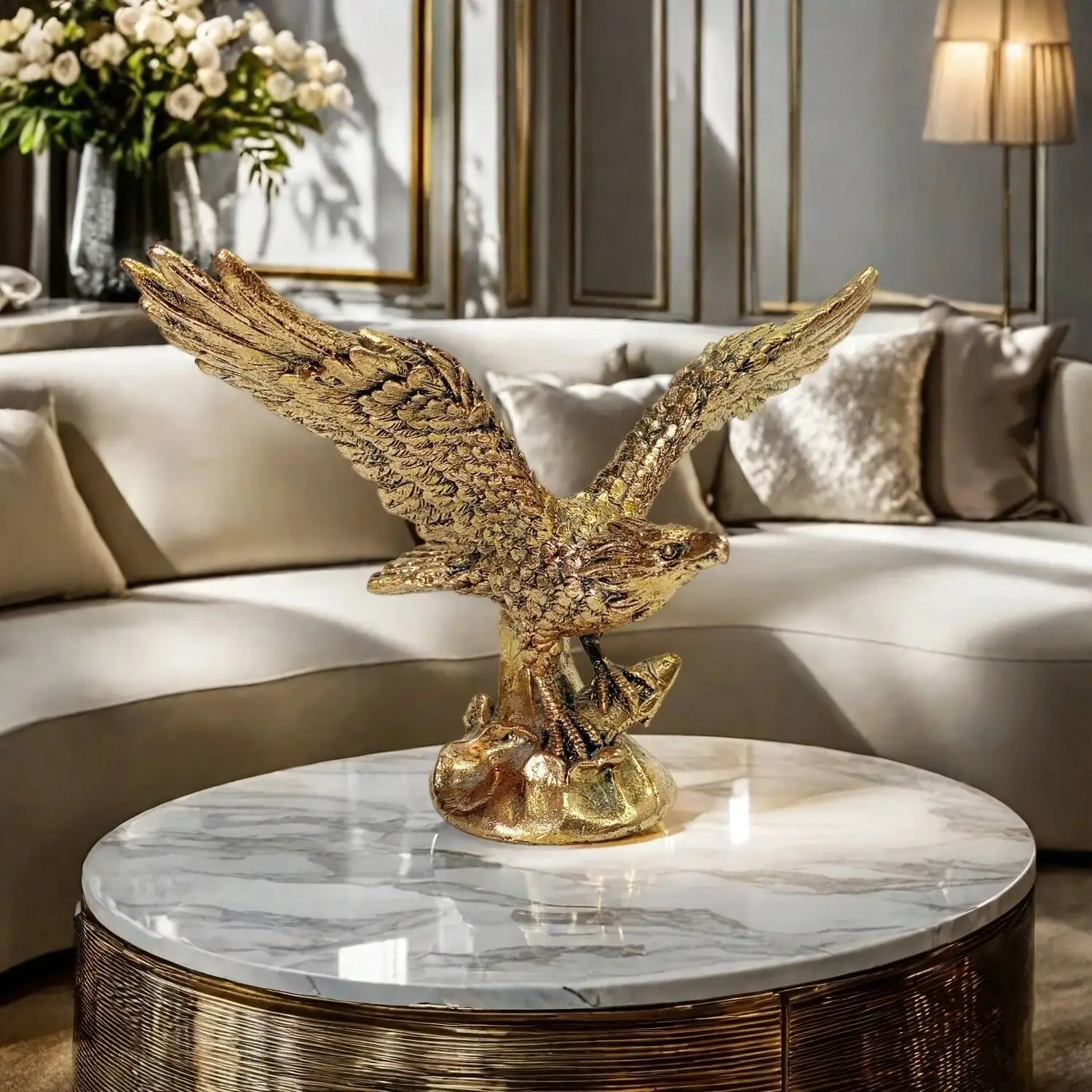 Golden Eagle Ornament Eagle Bird Statue Resin Handicrafts Golden Bird Hawk Raven Decorative Figurines Home Decoration