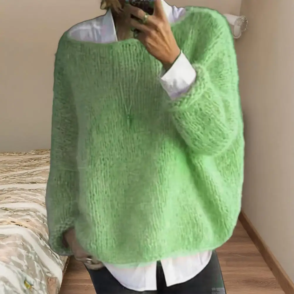 2026 Women Sweater Round Neck Long Sleeve Loose Fit Knitting Tops Breathable Coarse Sand Thread Texture Sweater Winter Sweaters