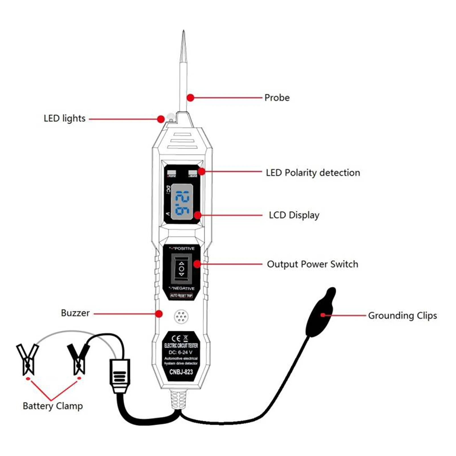 

Digital Display Circuit Tester 6-24V Car Electric Circuit Tester Overload Accurate Blue Probe Diagnostic Tool