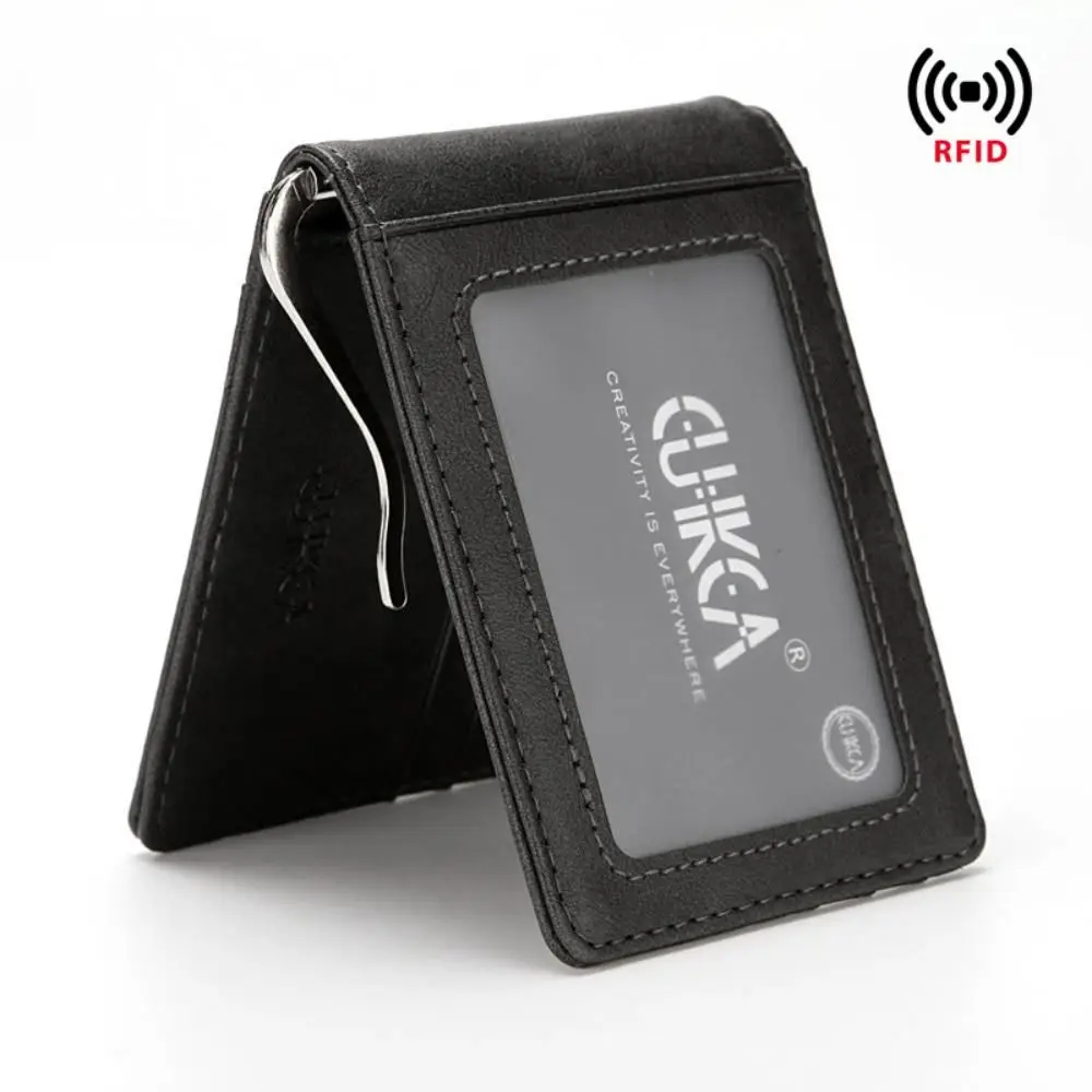Fashion PULeather Short Wallet Ultra-thin Card Holder Male Purse Money Clips Anti theft Swipe Slim Wallet Men
