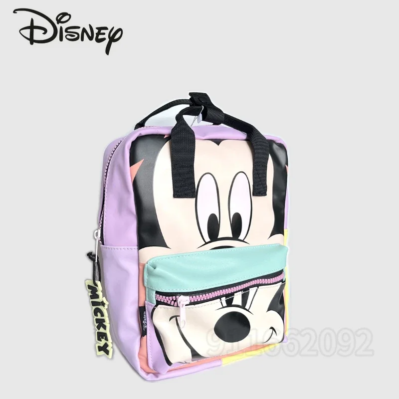 Disney Mickey New Backpack Luxury Brand Fashion Children Backpack PU Leather High Quality Color Blocking Children\'s School Bag