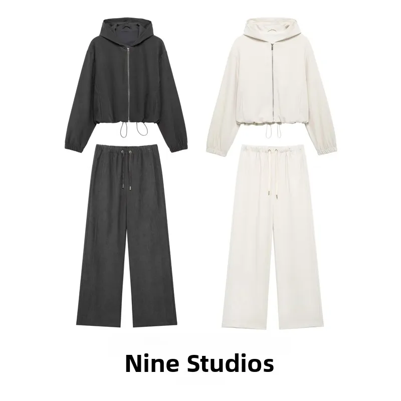 

NINE ZAR Women's Fashion Pilot Jacket Coat Hooded Wide Leg Pants Set 8372261 8372245 Spring 2025 Collection