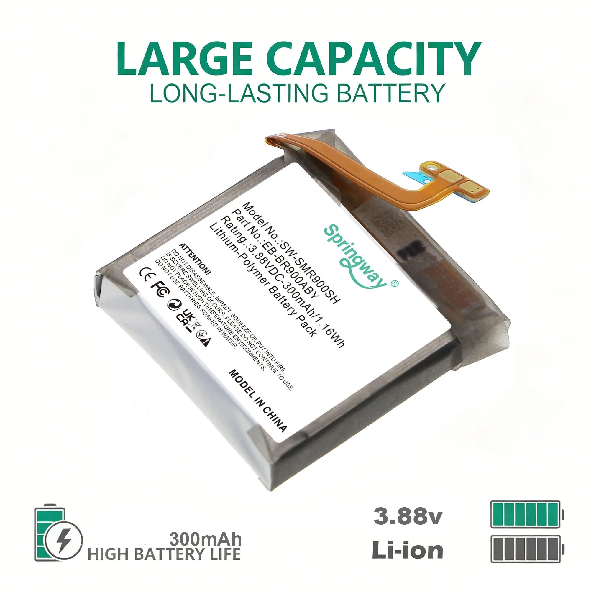 3.88V 300mAh Watch Battery SW-SMR900SH For Watch5 40mm SM-R900 SM-R905 EB-BR900ABY GH43-05112A Li-Po Cell