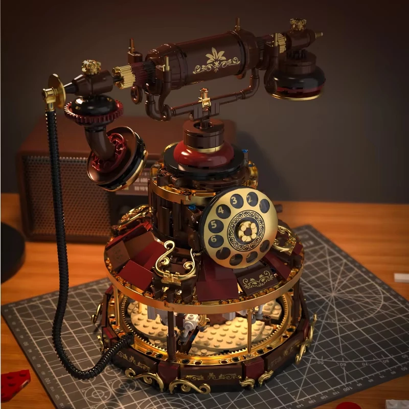 

Vintage Telephone Carousel Rotating Music Box Retro Decorative Wooden Carousel Toy Gift for Home Office Desk Decor Kids Adults