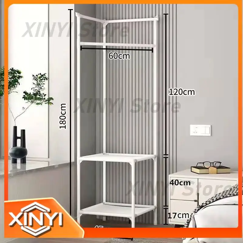 2 Layers Floor Standing Clothes Hanger for Shoe Storage Shelf Corner Coat Rack Clothes Organizer Closet Storage Solution