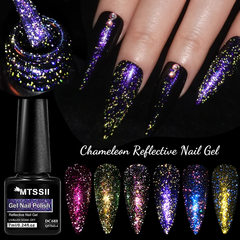 7ml Chameleon Reflective Glitter Gel Nail Polish Purple Blue Color Nail Glue Gel Sparkling Sequins Soak Off UV LED Nail Varnish