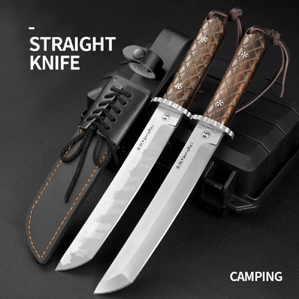 1PC Outdoors Camping Straight Knife, Integral Keel Straight Knife, Camping Survival, Self-defense Knife, Field Woodcutting Knife