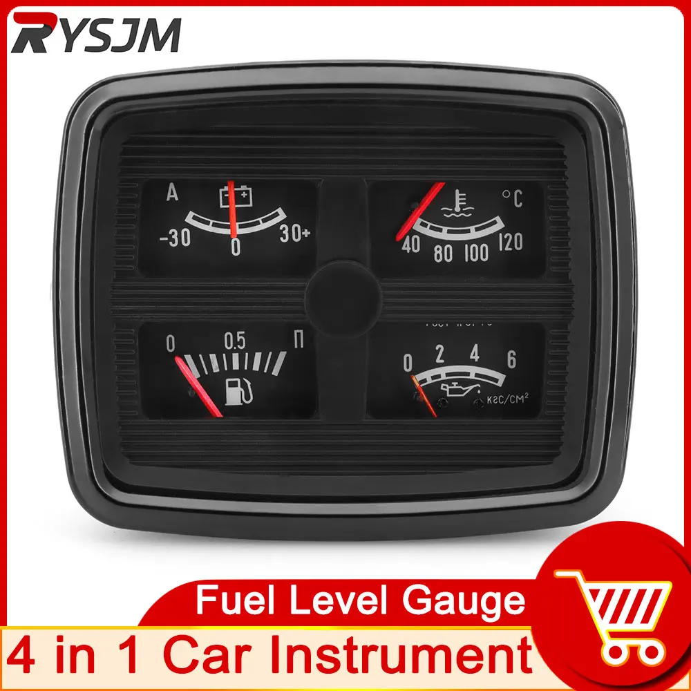 

Fuel Level Gauge 100mm 4in1 Meter Car Instrument Assembly Multi-Functional Automotive Oil Pressure Water Temp Ammeter 12V Volt