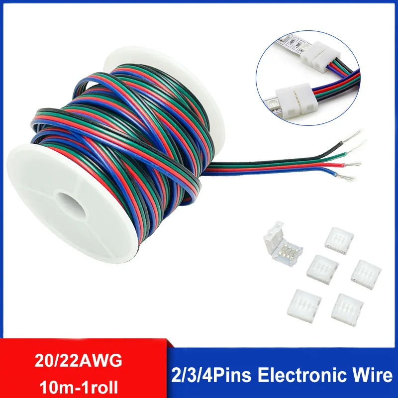 20awg 22awg 2 3 4 Pin RGB Cable with Spool for 5050 3528 LED Strip Extension Cable with 6 RGB LED Strip Connectors