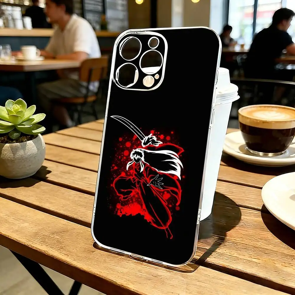 

Inuyasha Silhouette Red Katana Anime Phone Case For iPhone 17 16 15 14 13 12 11 Mini Pro Max Plus Transparent Cover