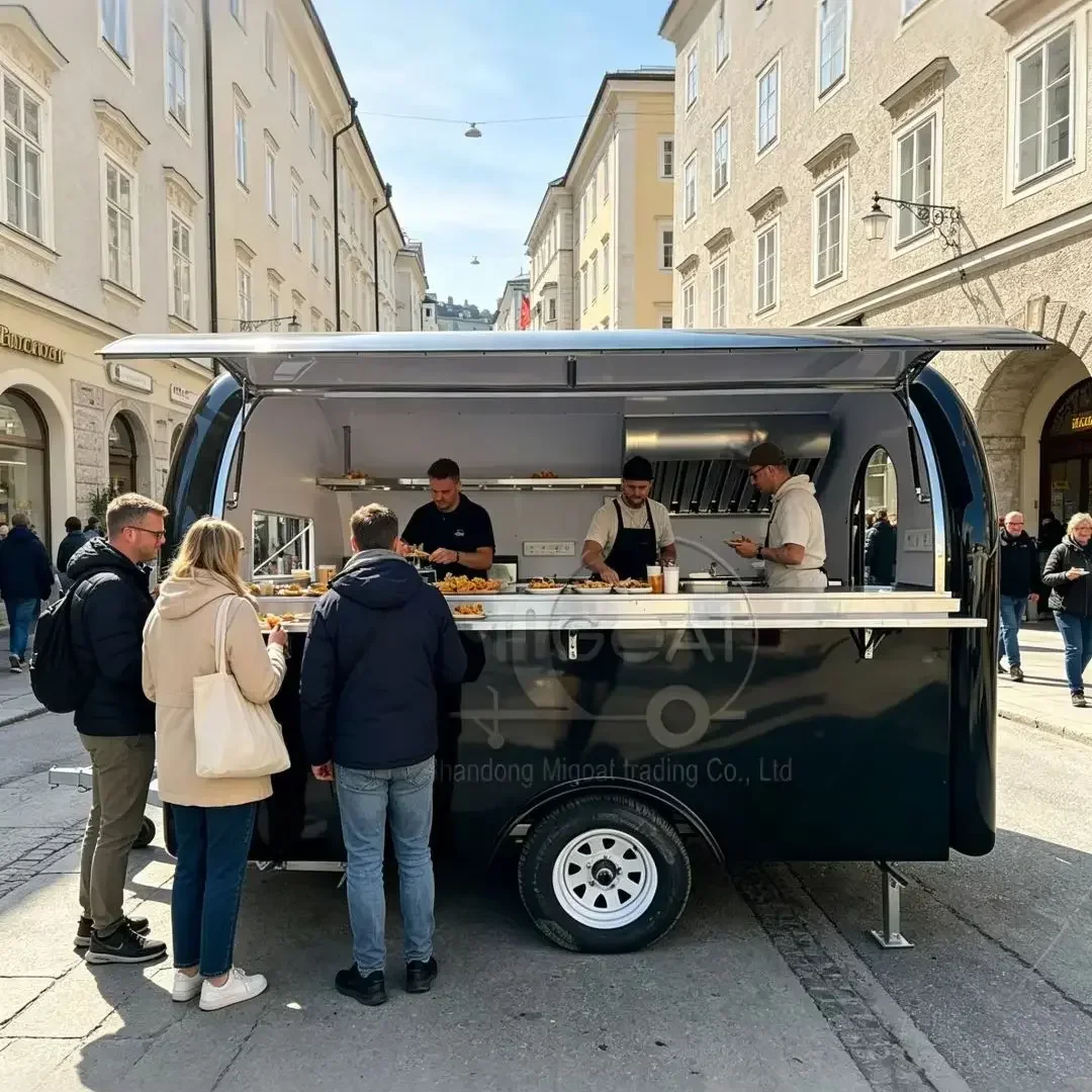 Hot Sale Gloss Black Pre-built Food Trailer Mobile Cart for Burgers Fries Tacos Street Food & Food Truck Festival