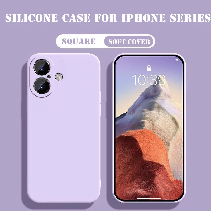 Modische quadratische weiche Silikon-Handyhülle für iPhone 12 13 mini 13 14 15 16 Plus 17 Pro Max Candy mit integriertem Flausch, stoßfeste Abdeckung