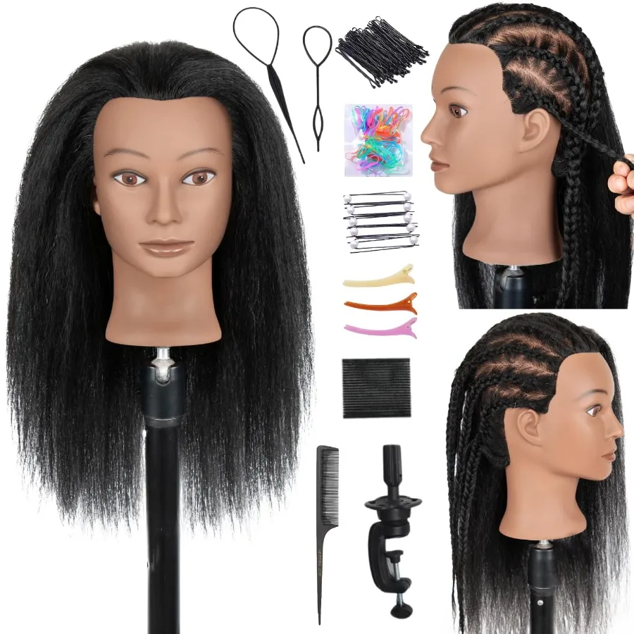 

20-дюймовая голова манекена с 100 человеческими волосами для косметологического обучения: реалистичный тренировочный набор для плетения и парикмахерских услуг