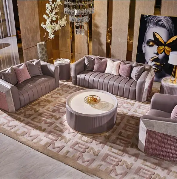 #￥Italian Luxury Leather Sectional Sofa Set Simple Elegant Style for Dining Hotel High Sense Living RoomFurnitureEuropean Design