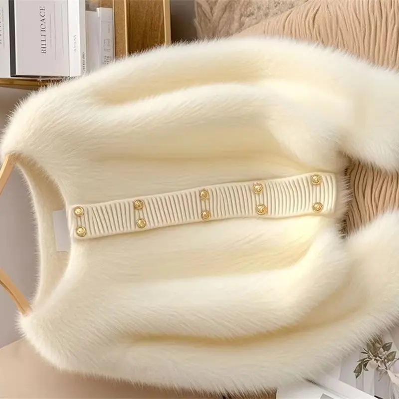 

Korean Style Fashion And Versatile Design Cardigan Top, Temperament Goddess Fan Mi White Mink Fur Sweater, Women's Winter Coat