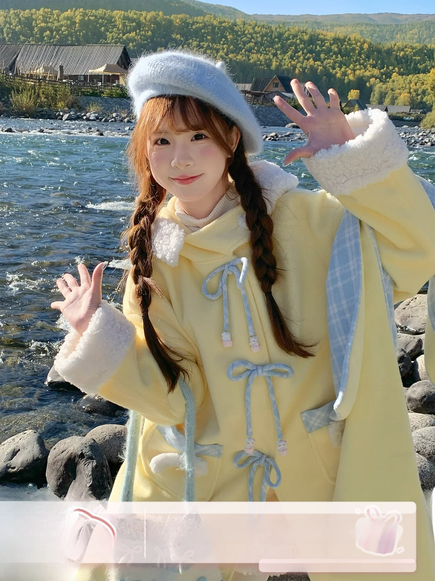 

Sinsingirl Fsy Castle Уникальное красивое пальто Желтое шерстяное пальто с меховым воротником Прямое пальто на осень и зиму...