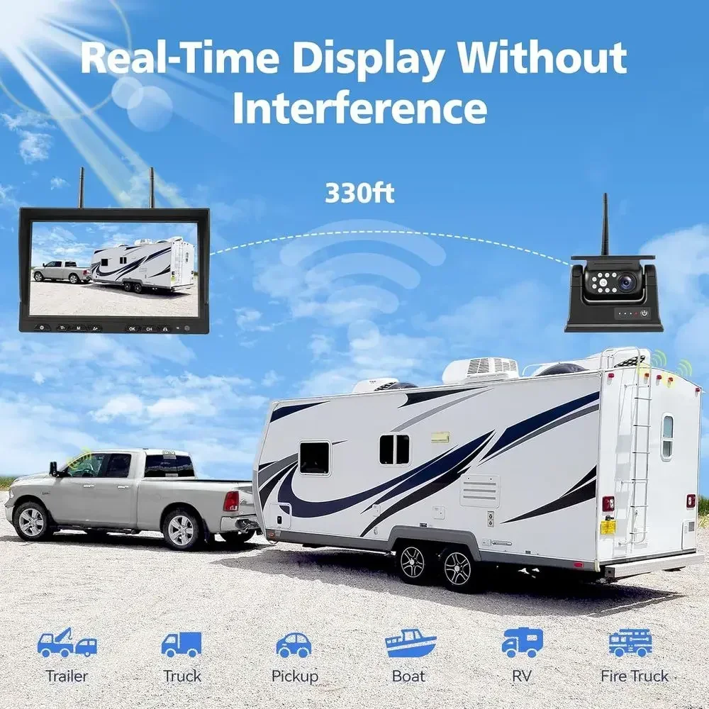 10.1" - 2 Magnetic Solar Wireless Backup Camera, HD 1080P DVR Monitor, Dual RV Cameras System for Hitch Towing RV Camper Trailer view 3