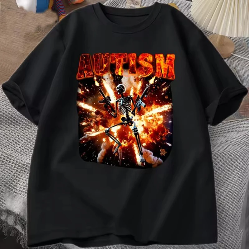 

Autism funny skeleton T-shirt, avant-garde skeleton T-shirt for women and men, casual short-sleeved T-shirt, round-neck top