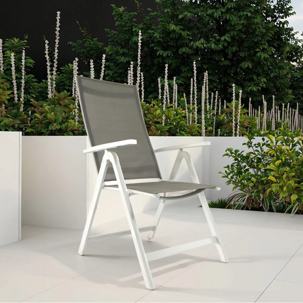 Comfortable Portable 7-Position Adjustable Aluminum Teslin Folding Chair For Outdoor Dining Garden Balcony Bedroom