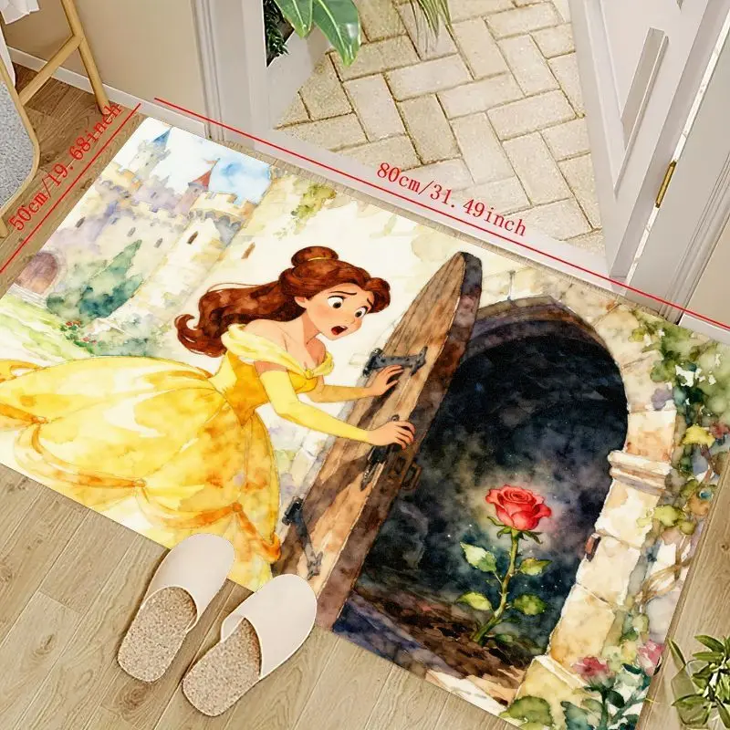 

1 шт., коврик для пола Disney Princess Belle Beauty and the Beast Enchanted Rose Watercolor Art, нескользящий мягкий ковер, дети