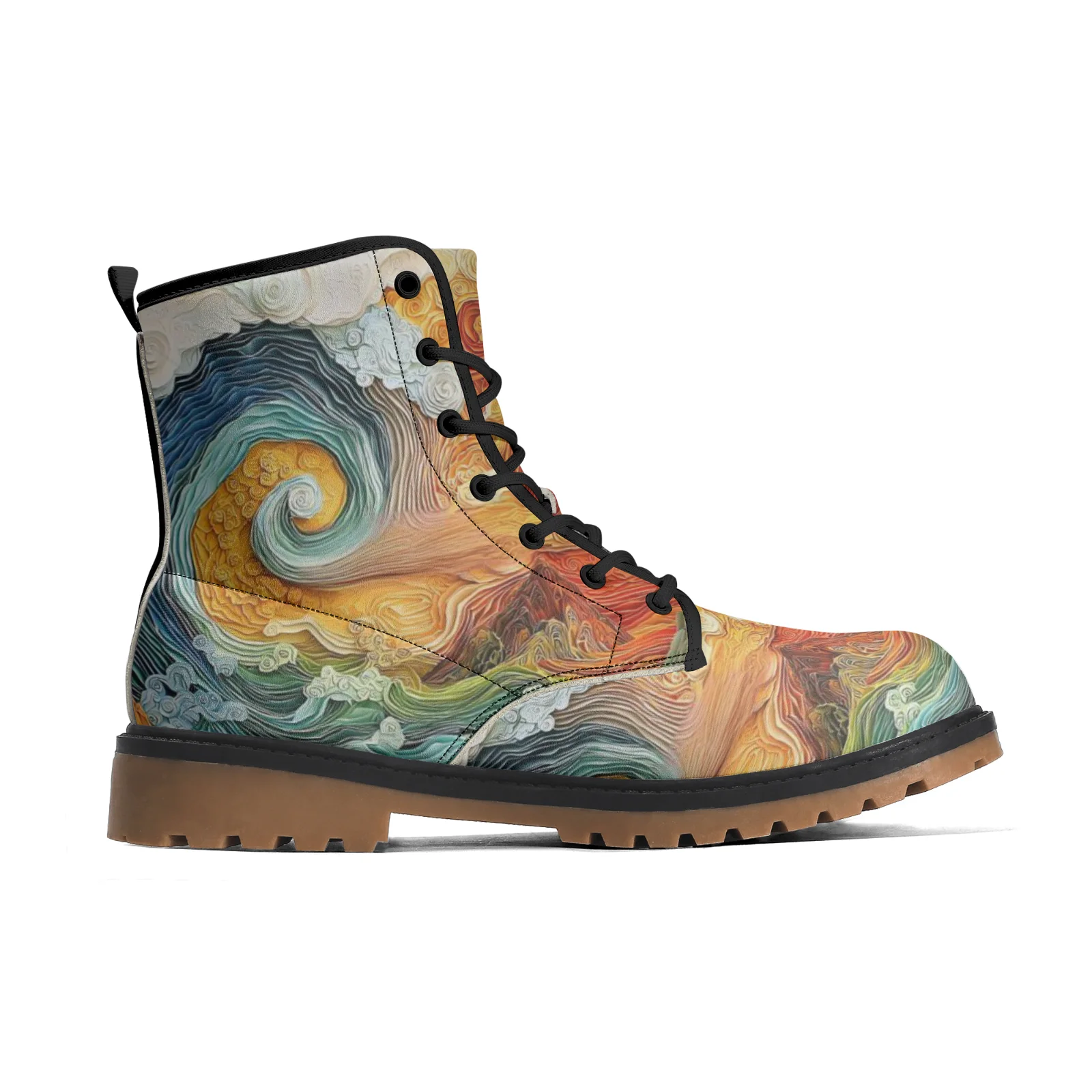 

Customizable hand-painted cloud print high-top boots, street casual mid-calf boots for men and women in spring