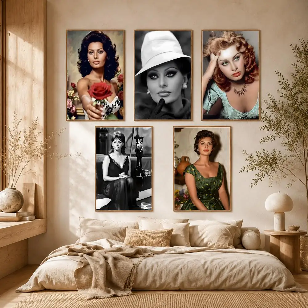 Sophia Loren Actor Vintage Portrait Poster Self-adhesive Advanced Aesthetic Printing Paper Wall Art for Living Room Home Decor
