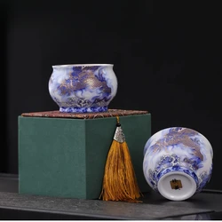 Exquisite enamel gilded silver dragon patterned tea cup 1pcs Ceramic Tea Bowl Home Pu 'er Master Cup Handmade Porcelain Tea Set