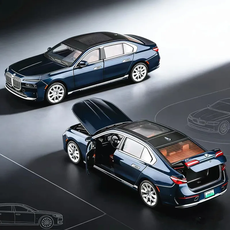 

Модель автомобиля BMW 7 серии i7 G70, масштаб 1:24, высококачественная литая металлическая игрушка-лимузин, электромобиль со звуком и светом, подарок для детей