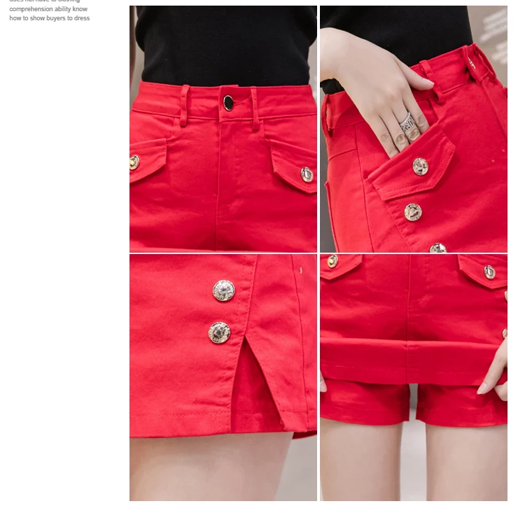 New Fashion Summer Denim Skirt Shorts Women Streetwear Jeans Women\'s Denim Shorts High Waist Slim Girls Slit Red Shorts Femme