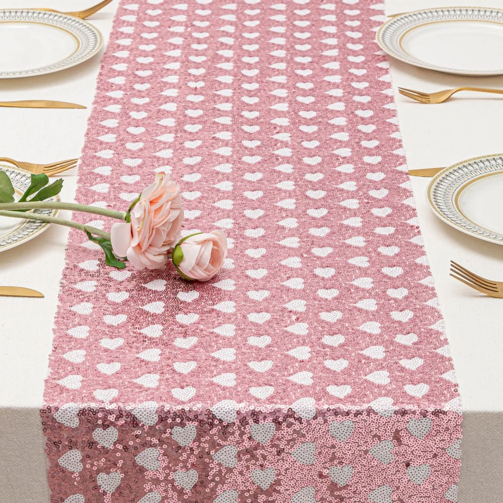 Sequin Table Runner For Valentines Day Pink Sparkly Table Cloth For Couples Birthday Party Wedding Bridal Baby Shower Home Decor