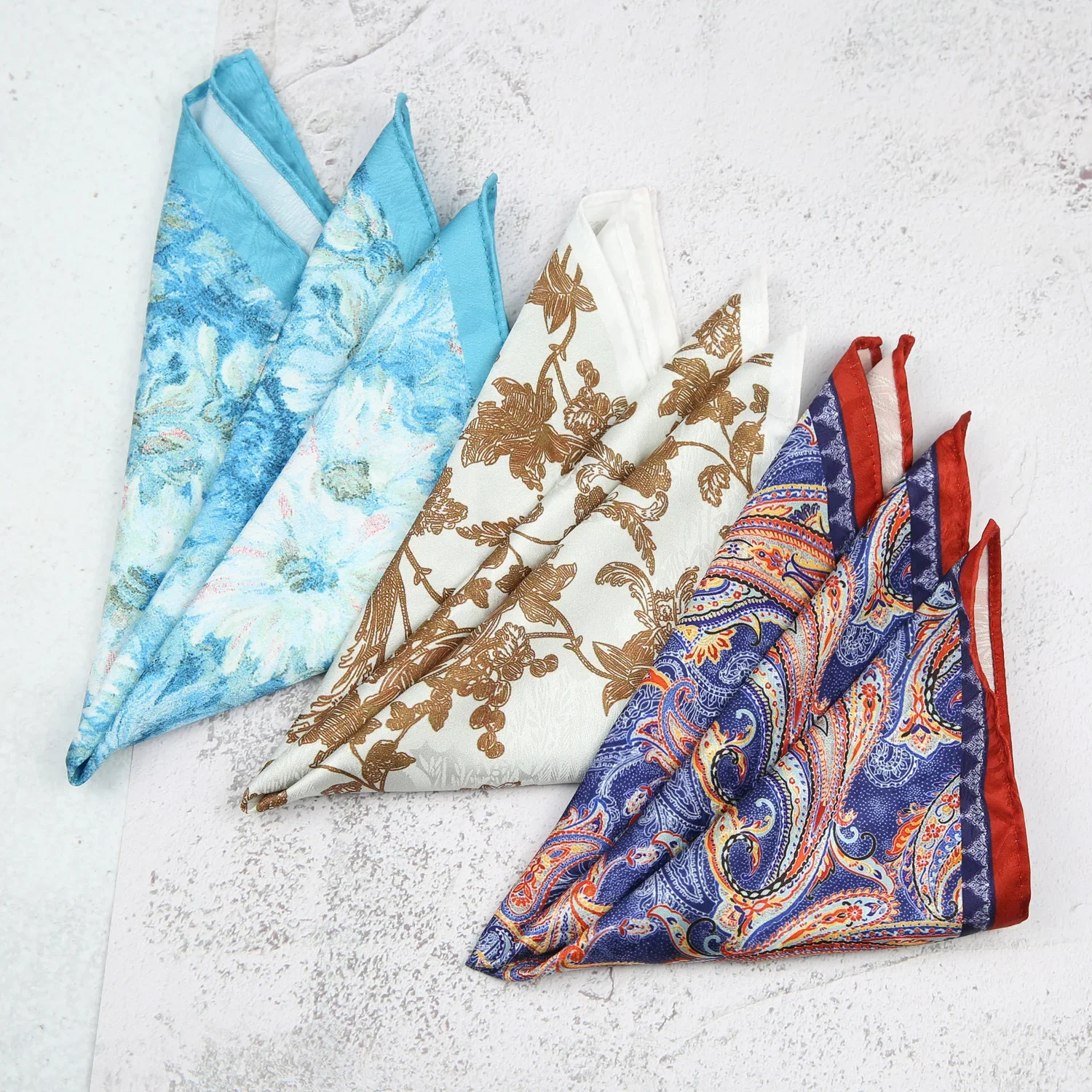 High-end British Exotic Style 33CM Large Pocket Square Soft Single Sided Floral Hanky Fit Man Dinner Party Casual Handkerchief