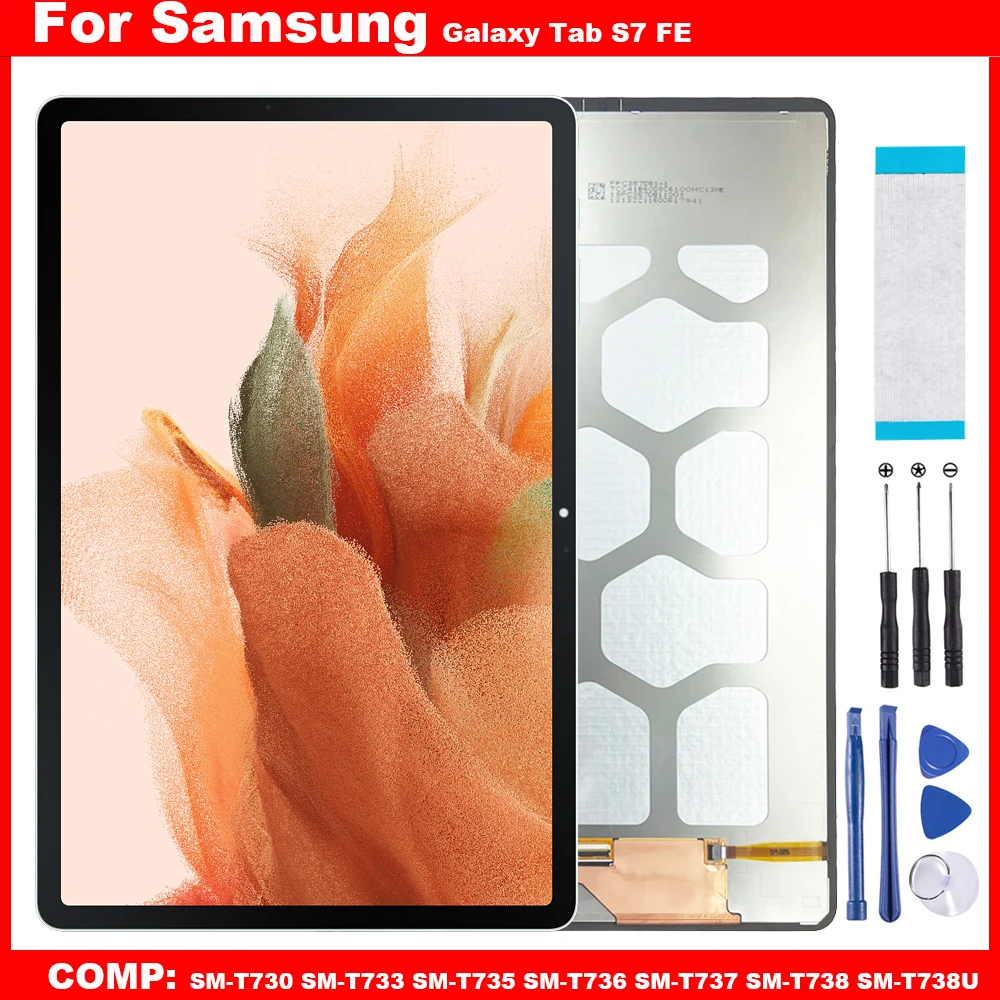 

AAA For Samsung Galaxy Tab S7 FE 12.4" SM-T730 T730 T733 T736 T738U T735 T737 LCD Display Touch Screen Digitizer Glass Assembly