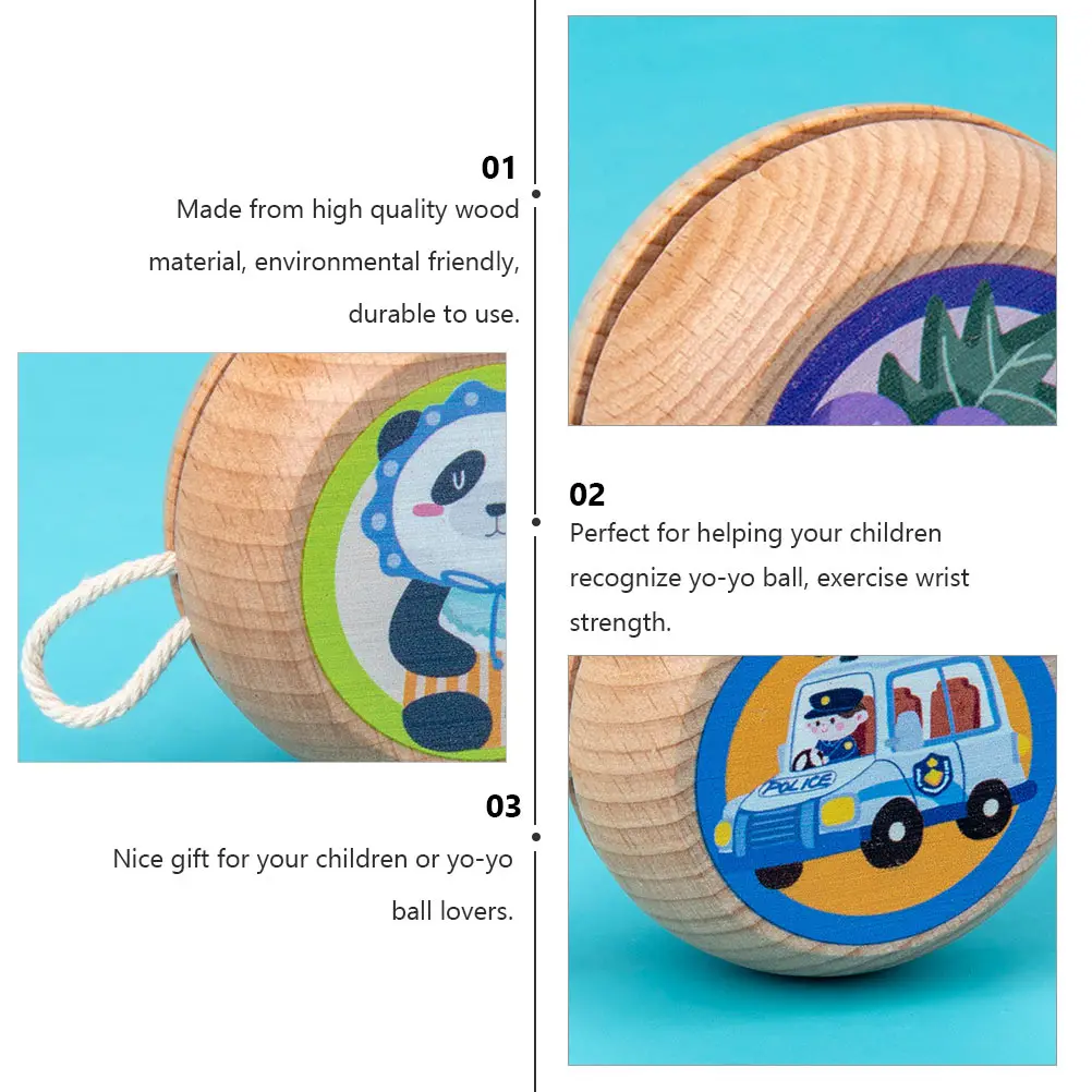 

2 Pcs Wooden Yo- Educational Toy Animal Pattern Children Toys Ball Playthings Girl