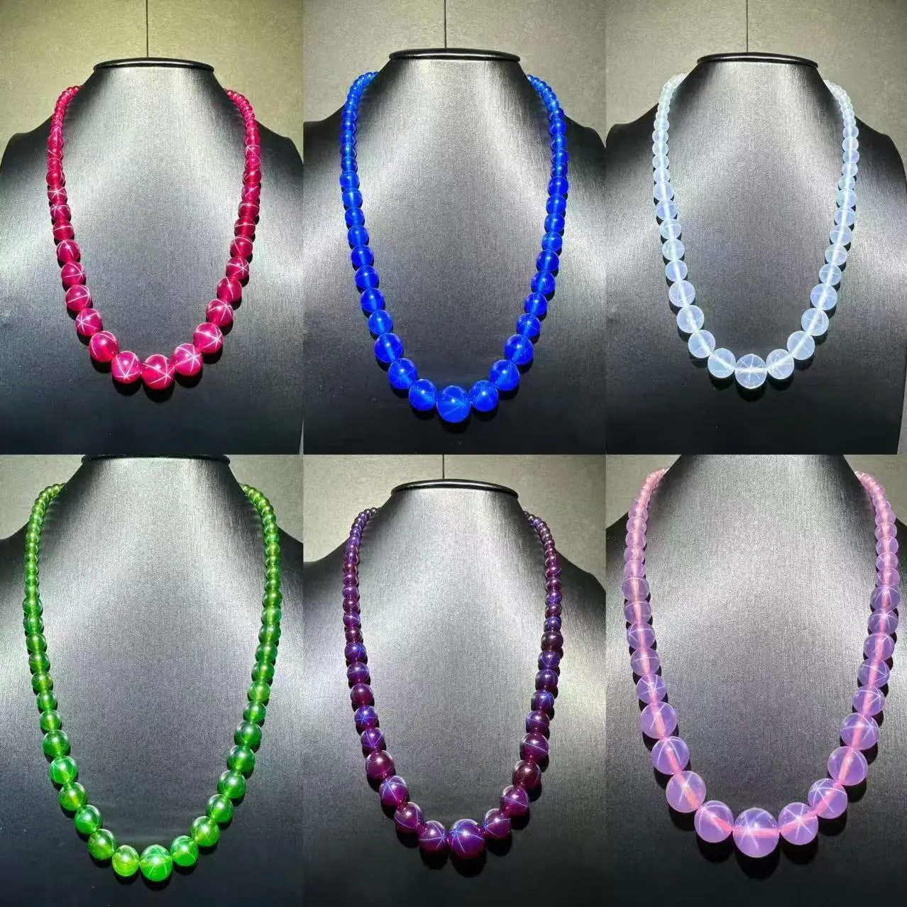 Lab-Created Star Gemstone Ruby Sapphire Graduated Necklace  6-14mm