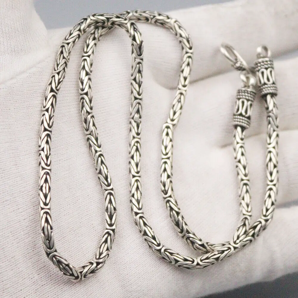 

Pure 925 Sterling Silver 3mm Byzantine Link Chain Necklace 19.7inch L