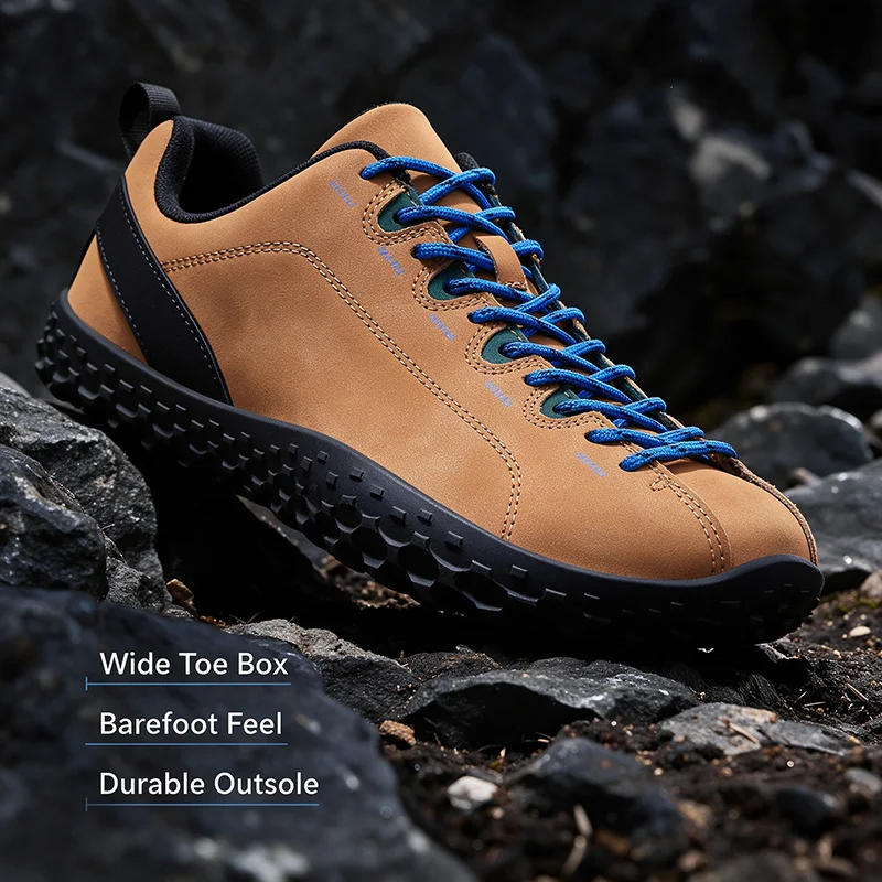 Men Wide Toe Box Barefoot Hiking Shoes Minimalist Outdoor Trail Walk Sneakers Non Slip Rugged Sole Footwear for Trekking Travel