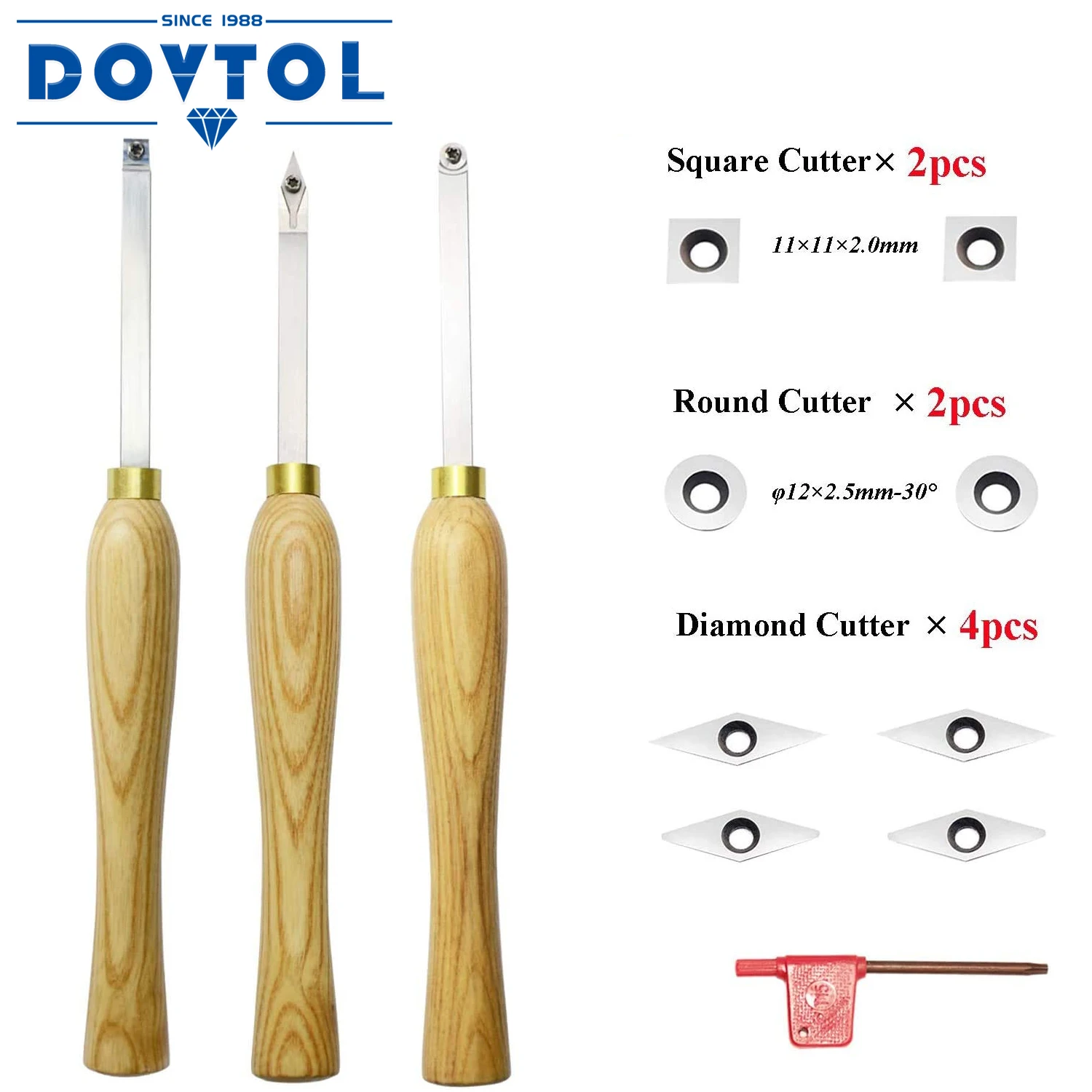 Mini Carbide Tipped Wood Lathe Turning tools Combo set Rougher Detailer Finisher with Diamond Round Square Carbide Inserts 3pcs