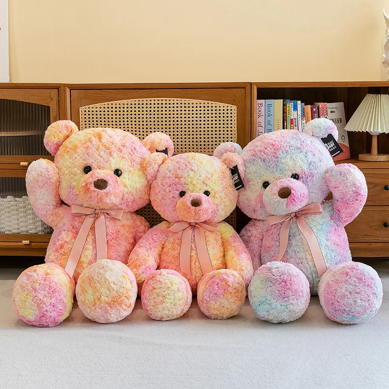 귀여운 봉제 인형 핑크 테디베어 무지개 장미 대형 부드러운 곰 인형 어린이 생일 크리스마스 선물 소녀용 도매
