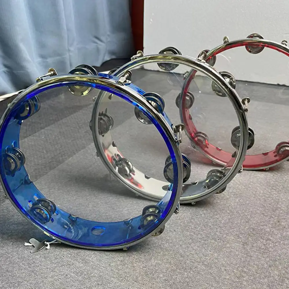 Double Row Jingle Tambourine 10 Inch Transparent Hand Drum Percussion Kids Educational Music Toy Rhythm Performance