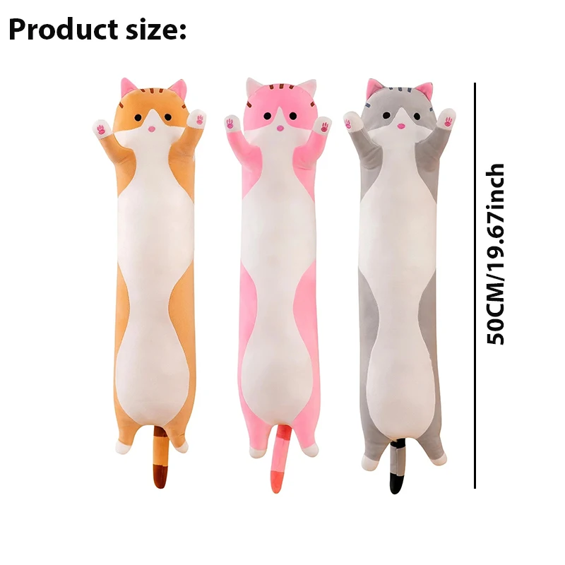 Cute 50cm Cat Plush Toy Long Pink Brown Grey Sleeping Cats Leg Pillow Squishy Little Animal Doll Appeasing Plushie Gift