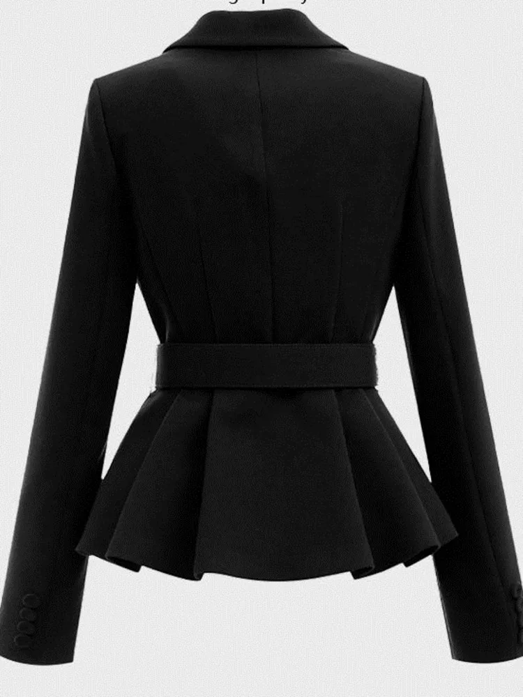 New Women Fashion Temperament Blazer Belt Waist Middle Elegant Commuter Professional Office Elegant Chic Blazer Clothing