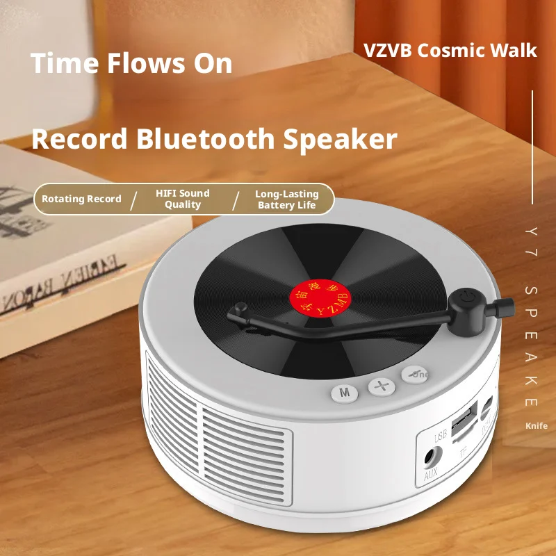 

Винтажная Bluetooth-колонка в стиле виниловой пластинки, 1500 мАч, длительное время работы от батареи, BT 5.3, FM-радио, портативная беспроводная колонка для домашнего декора и в подарок